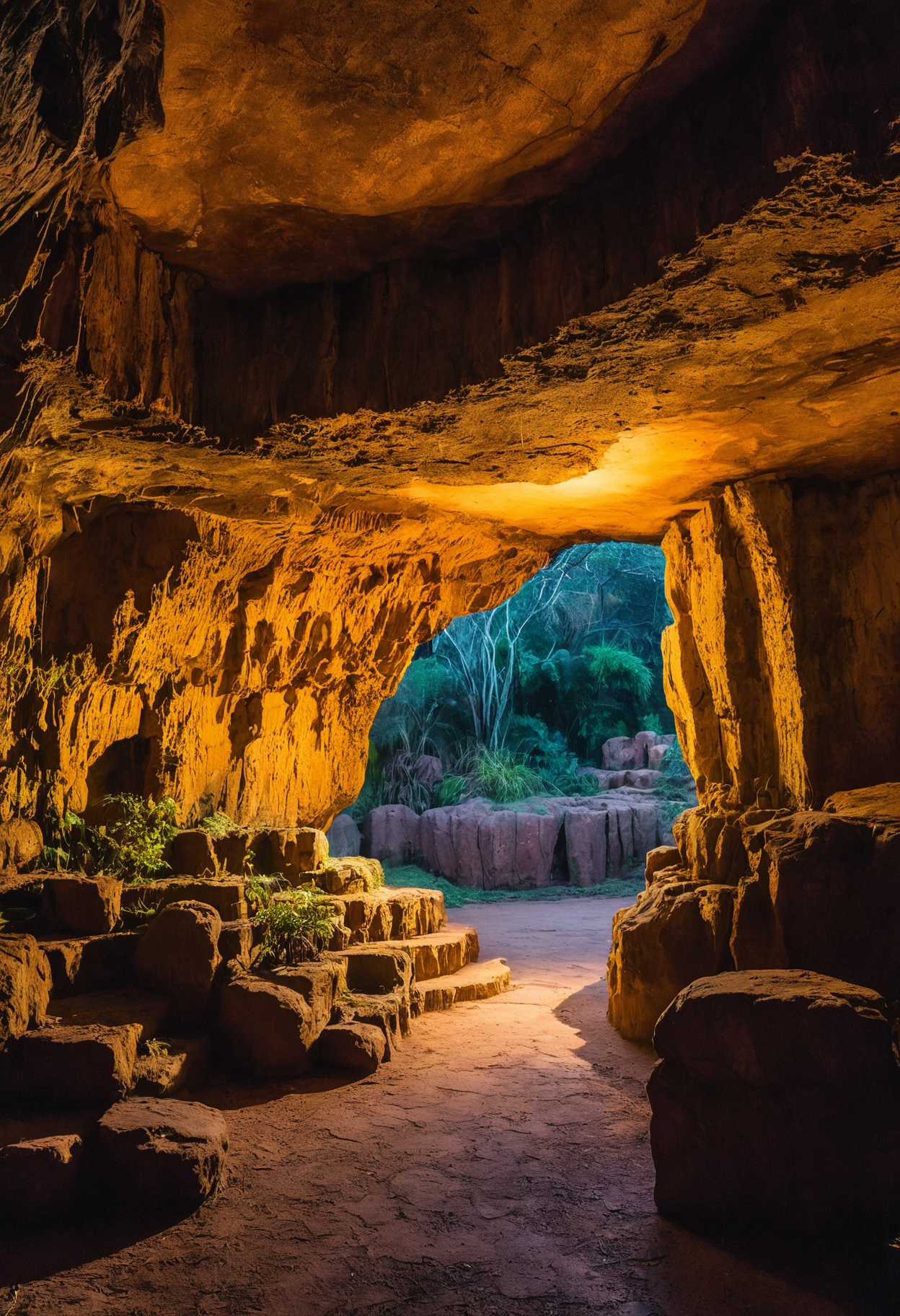 00114-photograph, landscape of a Mythical Grotto from inside of a Harare, at Twilight, Depressing, Cloudpunk, Cold Lighting, dynamic,.png